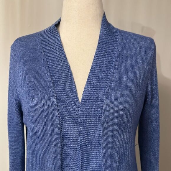 Talbots Petites 100% Linen Open Front Cardigan Sweater Blue Coastal MP - Picture 4 of 8